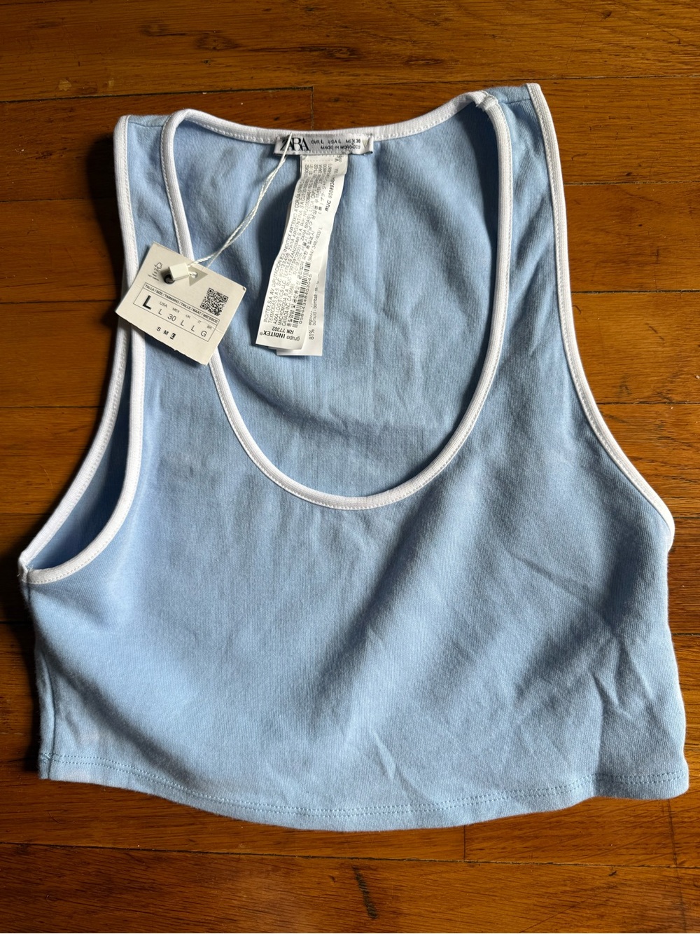 Zara Light Blue Cropped Tank with White Trim
